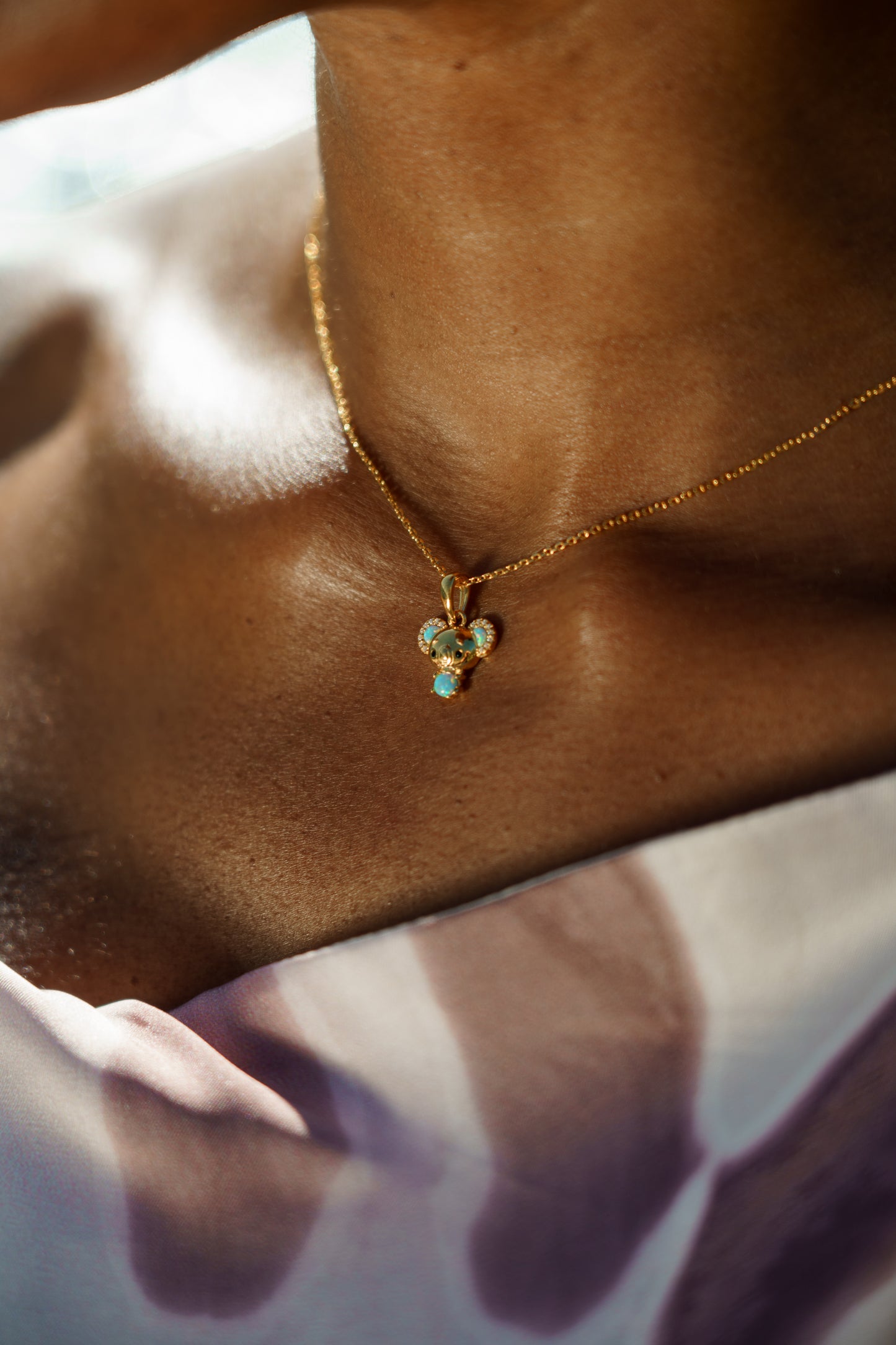 OPAL GLOW BLUE CREATED OPAL KOALA PENDANT GOLD