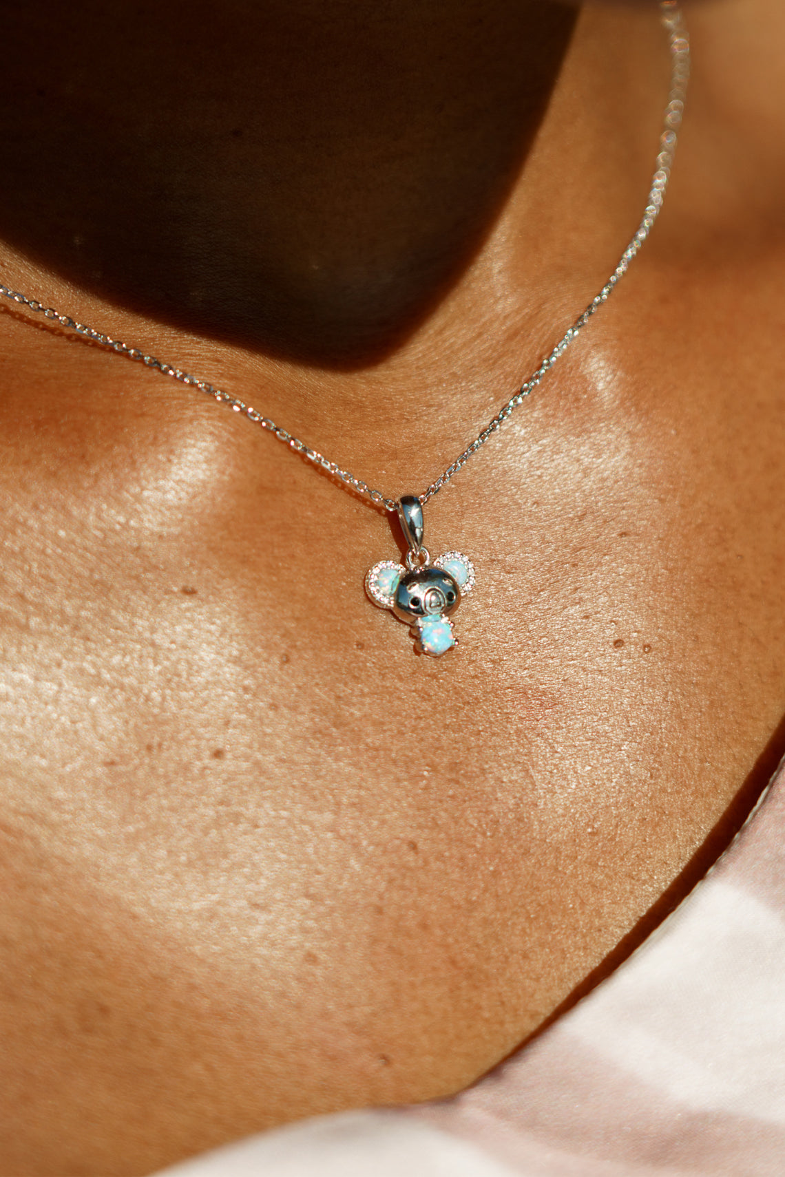 OPAL GLOW BLUE CREATED OPAL KOALA PENDANT SILVER
