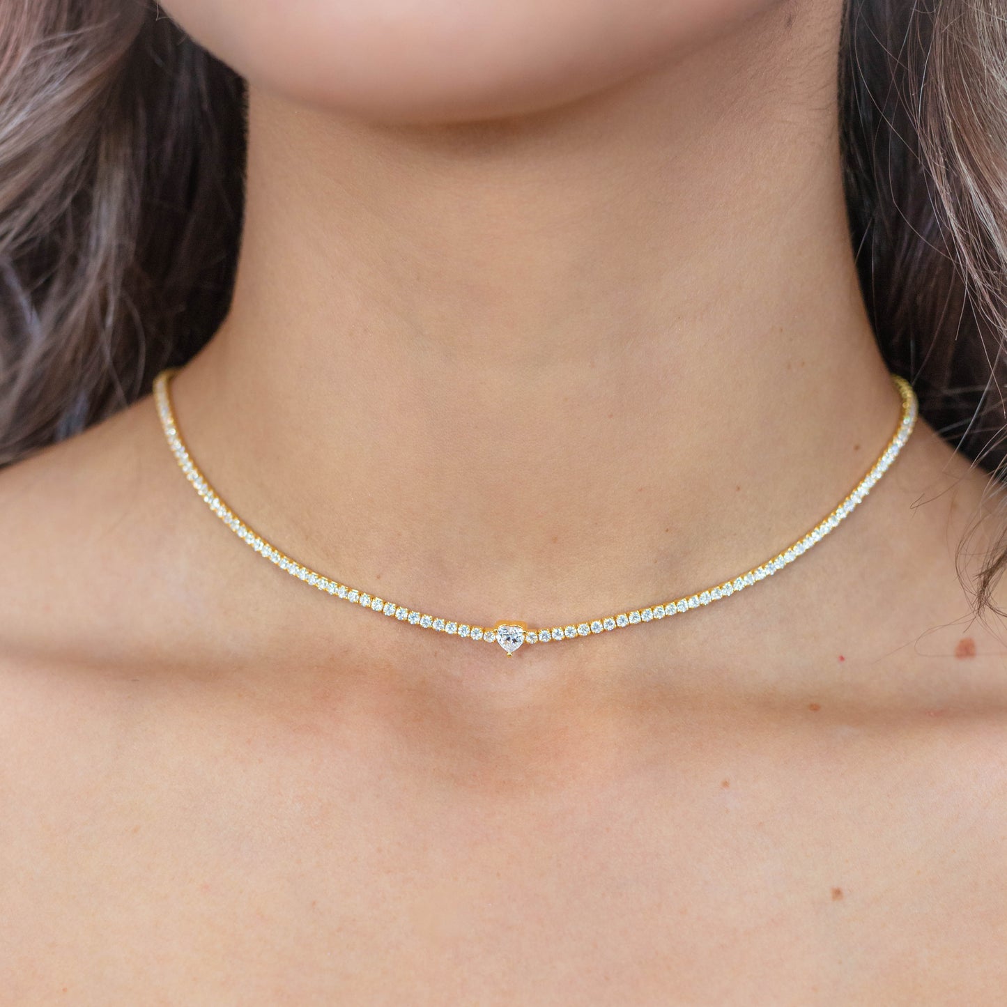 SWEETHEART TENNIS NECKLACE GOLD 42CM