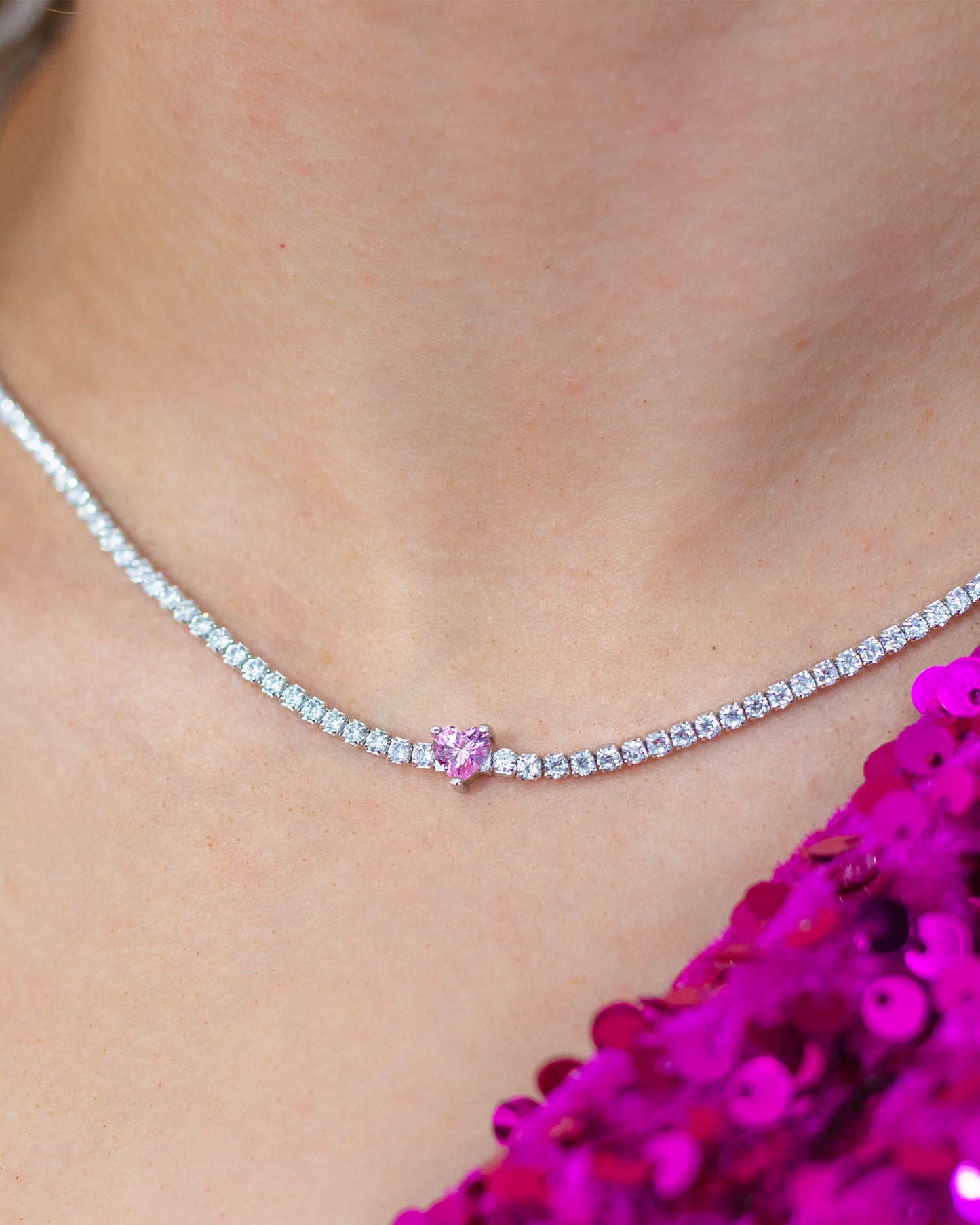 SWEETHEART TENNIS NECKLACE SILVER 42CM