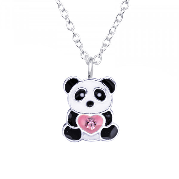 Black/White Enamel Panda with Pink Heart + Crystal