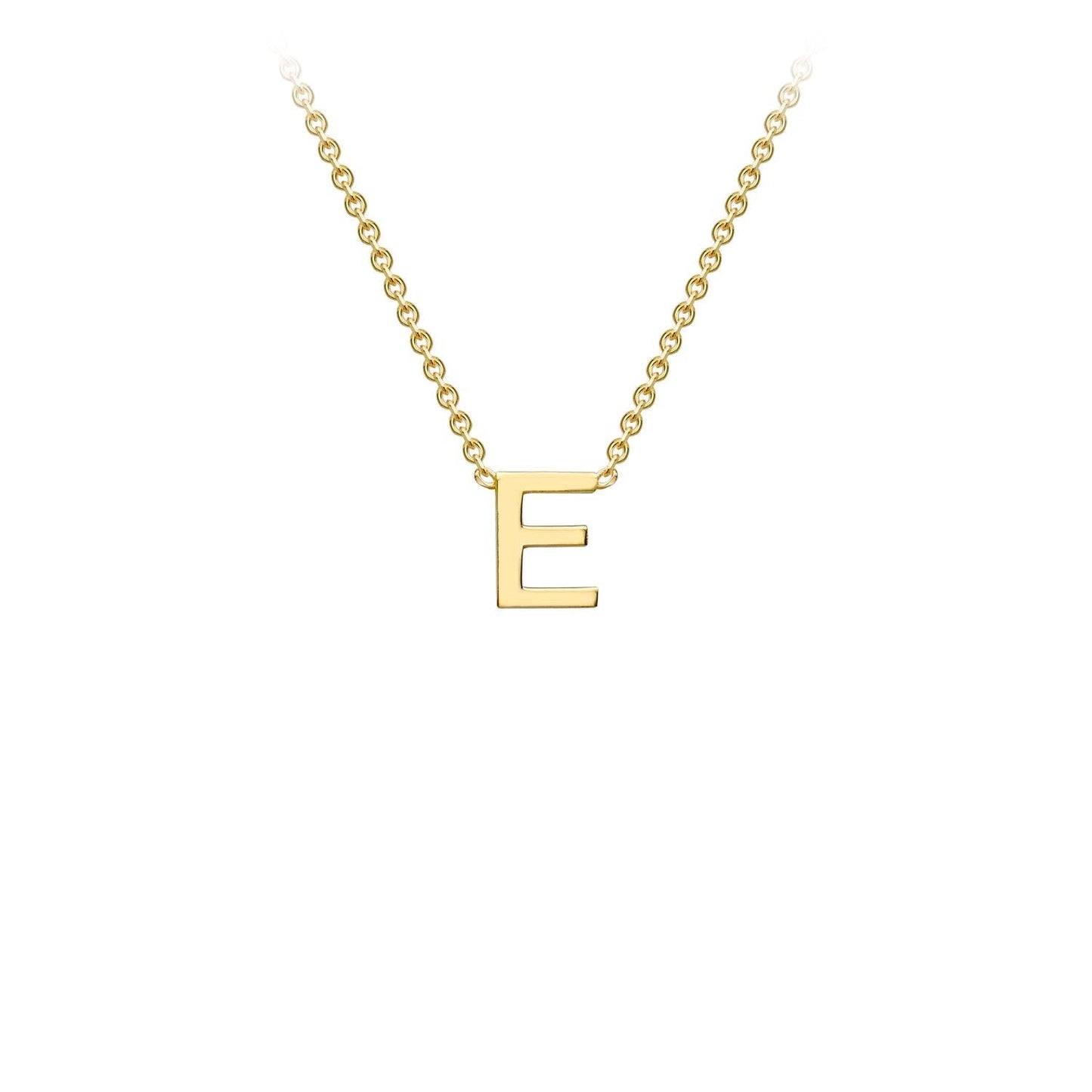 Petite initial letter 'E' necklace in 9CT gold