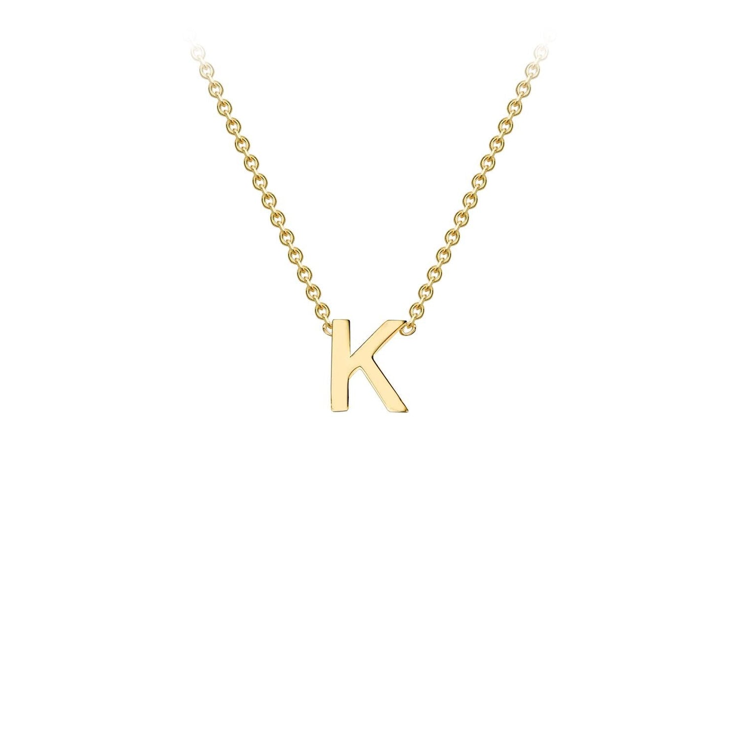 Petite initial letter 'K' necklace in 9CT gold