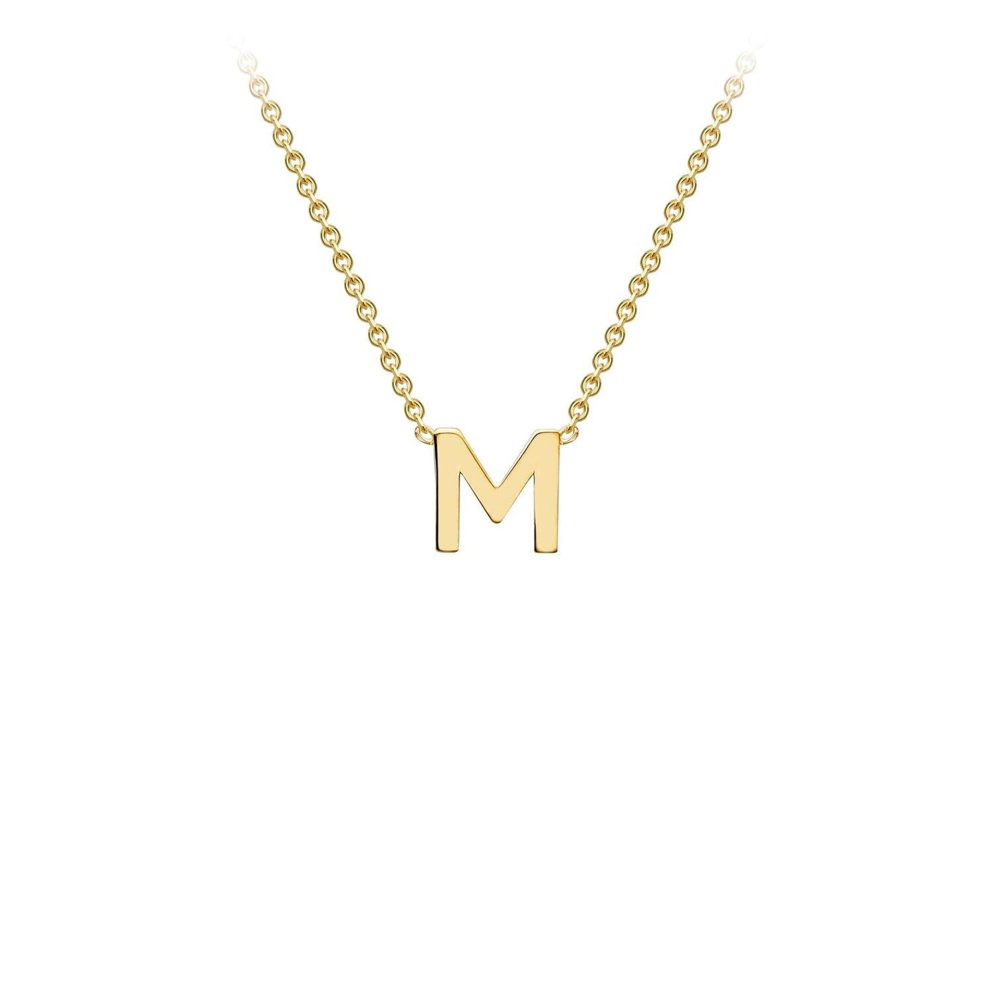 Petite initial letter 'M' necklace in 9CT gold