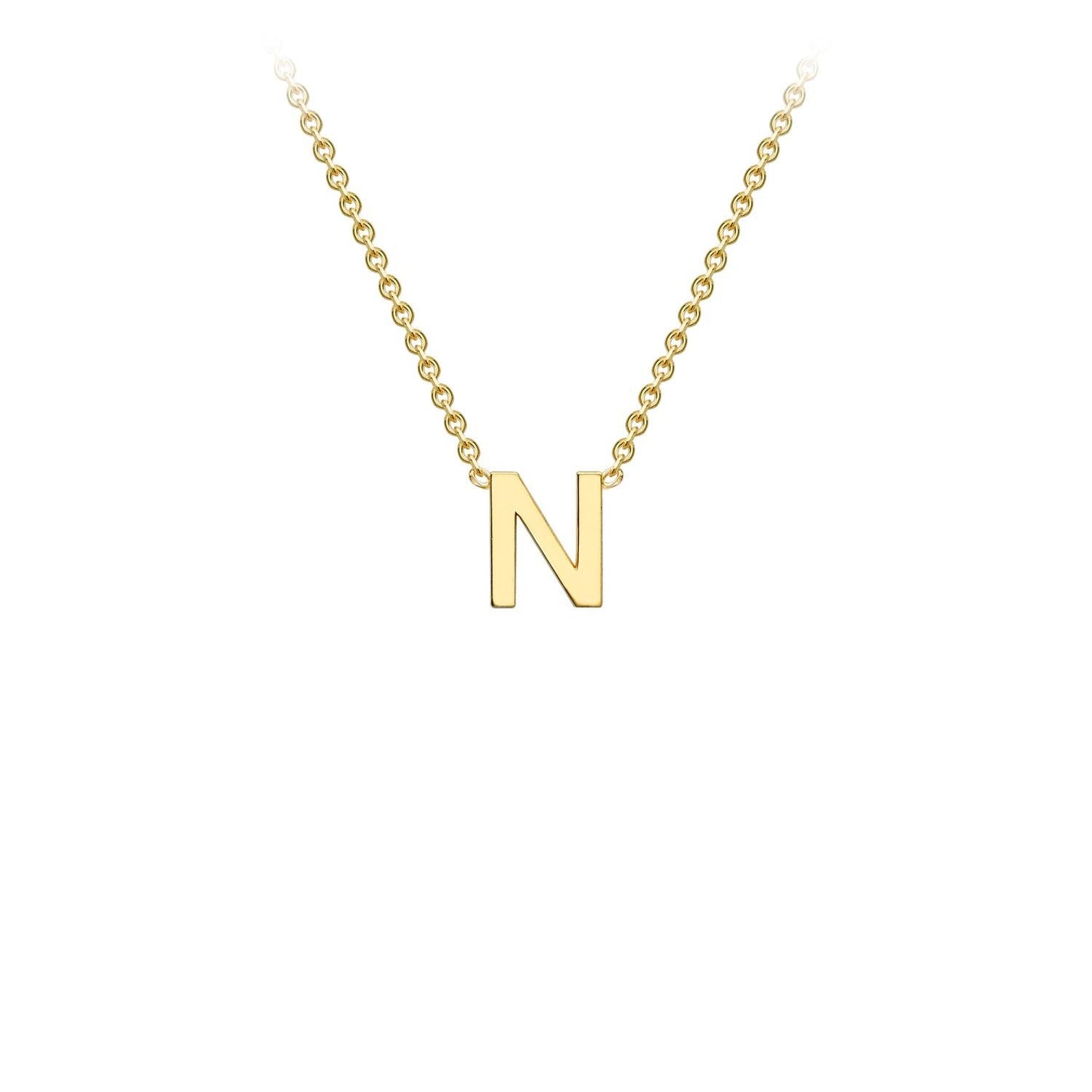 Petite initial letter 'N' necklace in 9CT gold