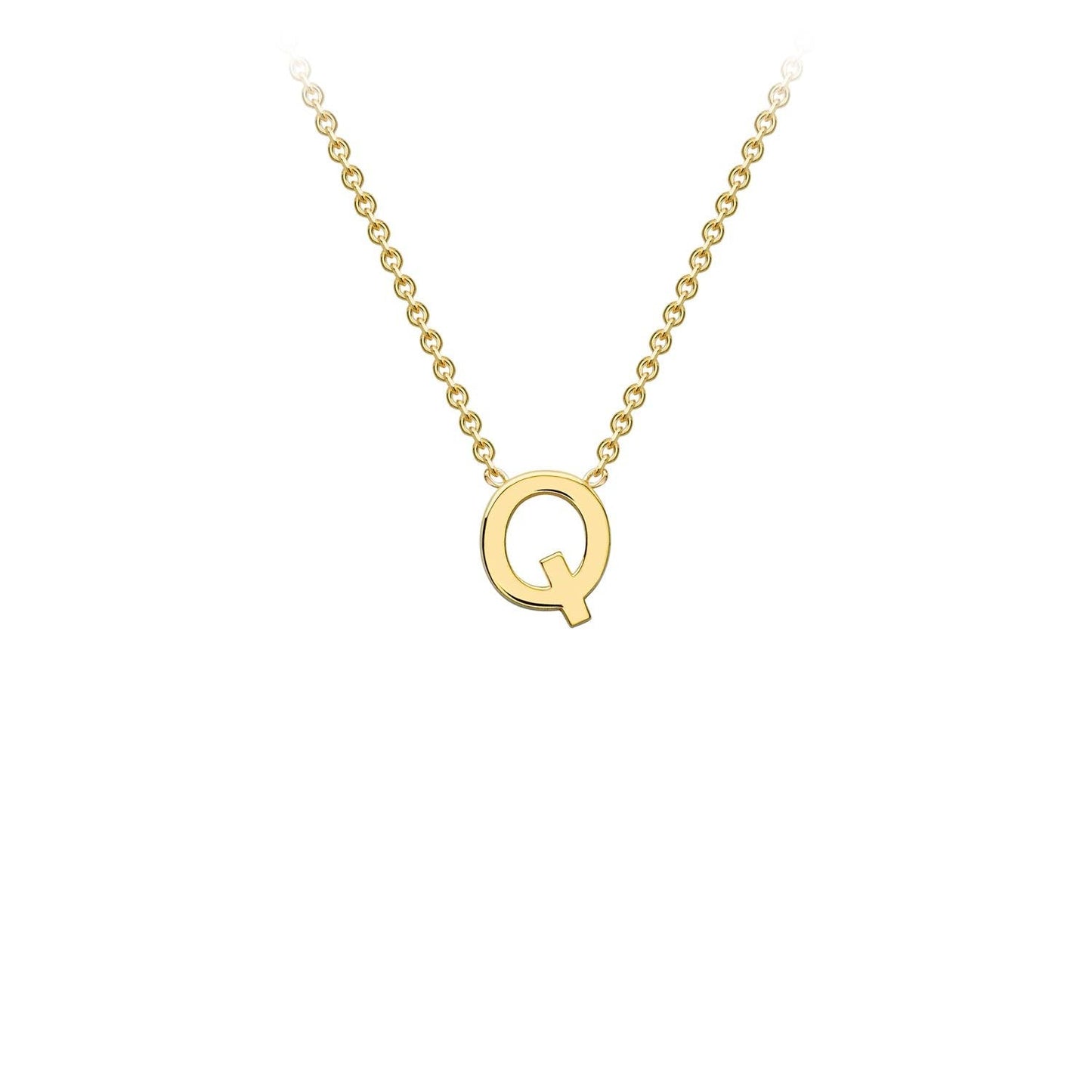 Petite initial letter 'Q' necklace in 9CT gold