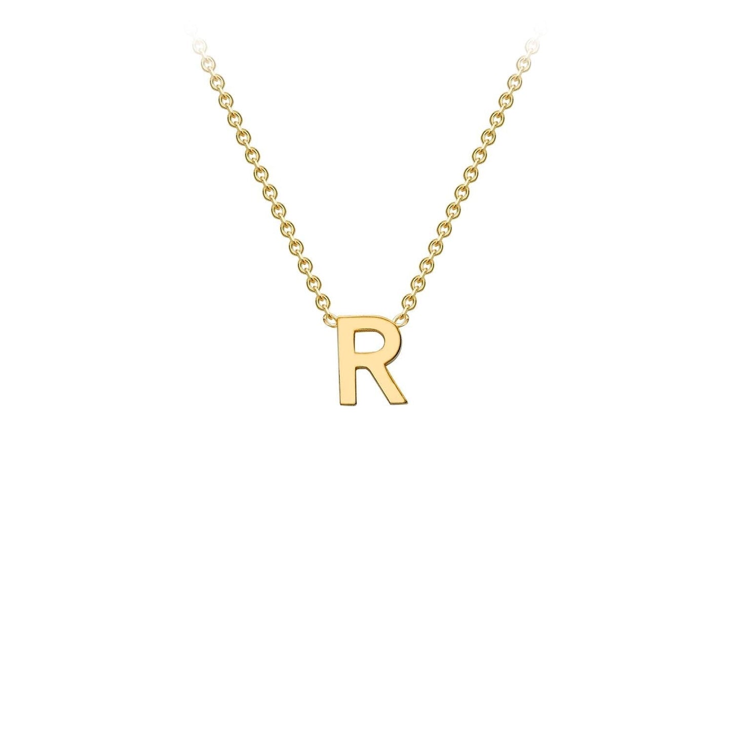 Petite initial letter 'R' necklace in 9CT gold
