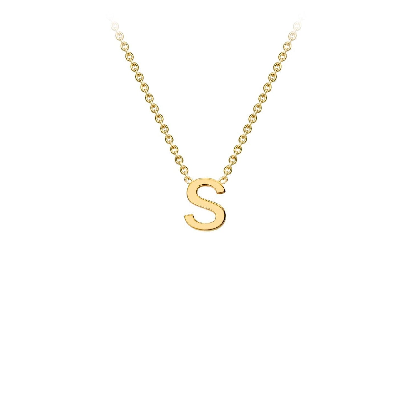 Petite initial letter 'S' necklace in 9CT gold