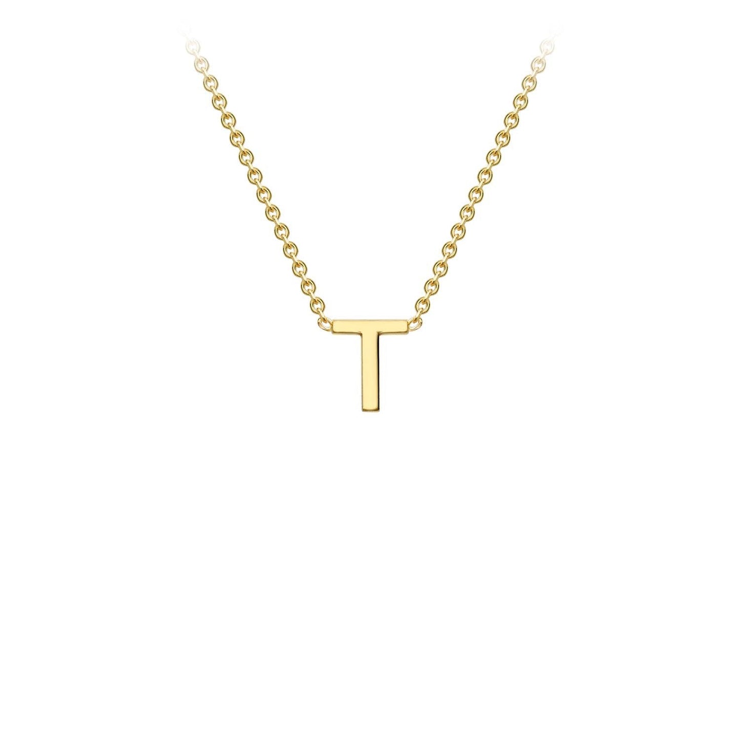 Petite initial letter 'T' necklace in 9CT gold