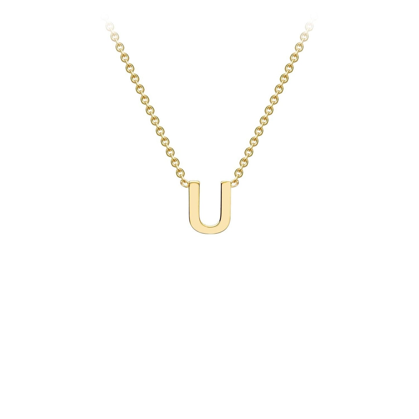 Petite initial letter 'U' necklace in 9CT gold