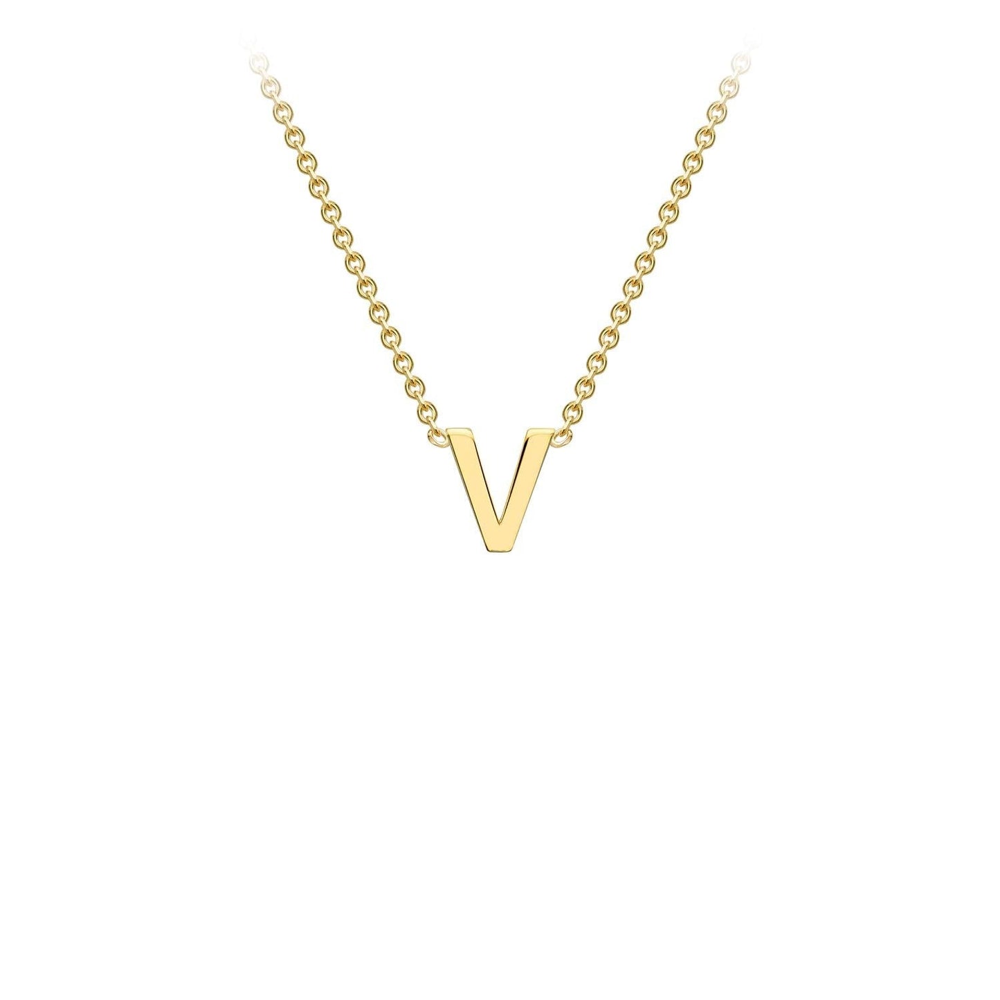 Petite initial letter 'V' necklace in 9CT gold
