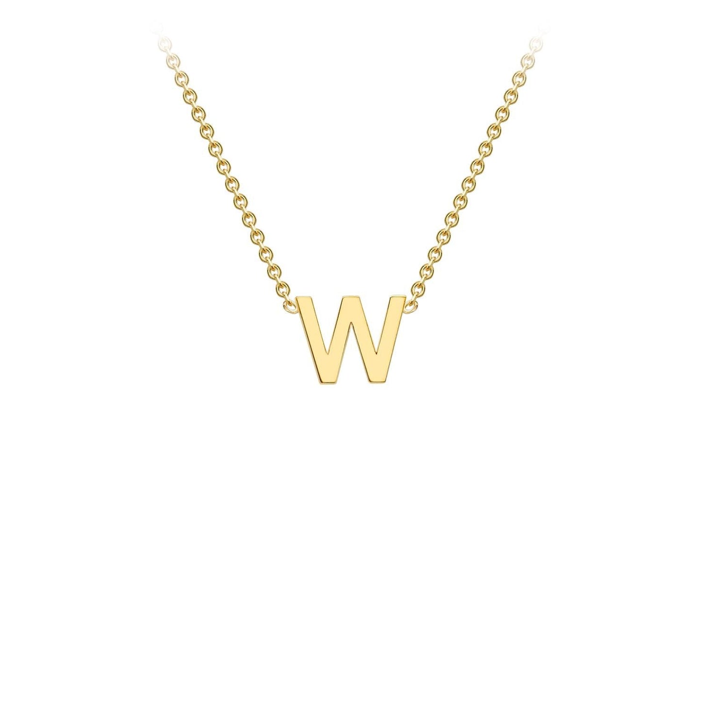 Petite initial letter W necklace in 9CT gold