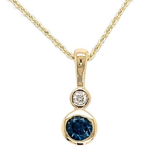 Diamond and Blue Topaz 45cm Necklace with 0.03ct Diamond in 9CT Yellow Gold