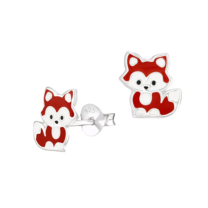 925 Sterling Silver Enamel Fox Studs
