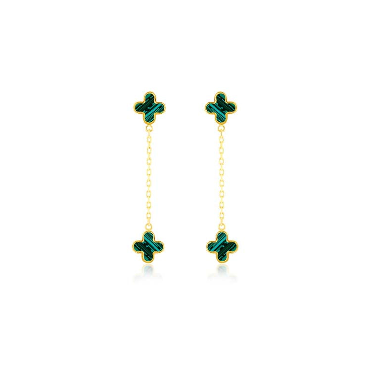 Dainty Malachite Gold Clover Earrings | By Angeline Australia