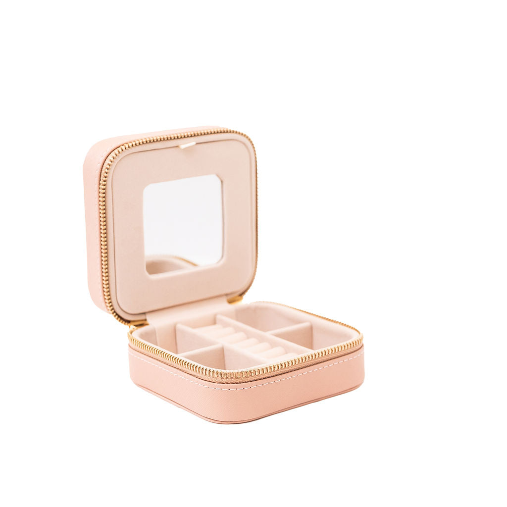 pink jewellery box with zipper
