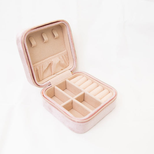 velvet Jewellery box  pink with compartments for rings earrings and necklaces