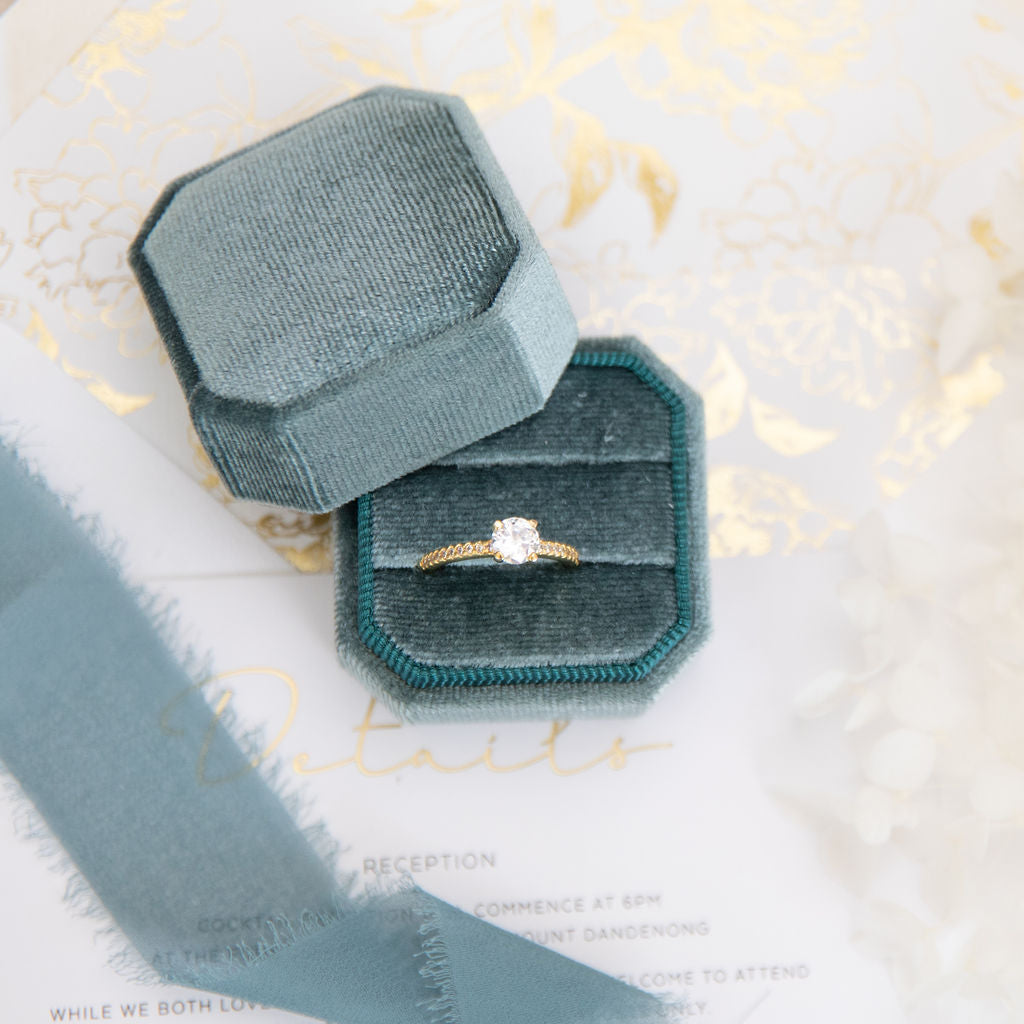 wedding ring box teal with 2 slots