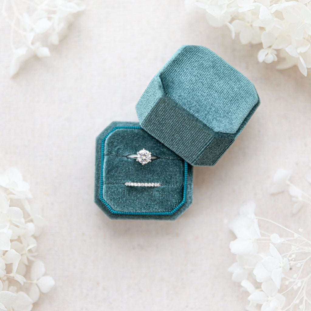 wedding ring box velvet teal 2 slots