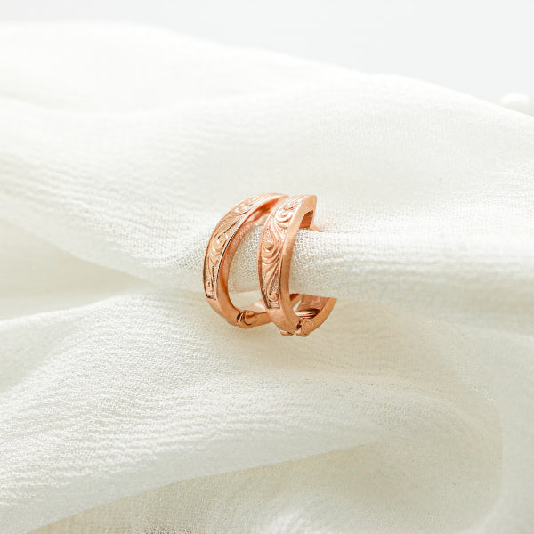 9ct Rose Gold Engraved Huggies | By Angeline Australia 