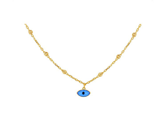 9CT Yellow Gold Evil Eye Dc Ball Necklace 41 + 2.5cm