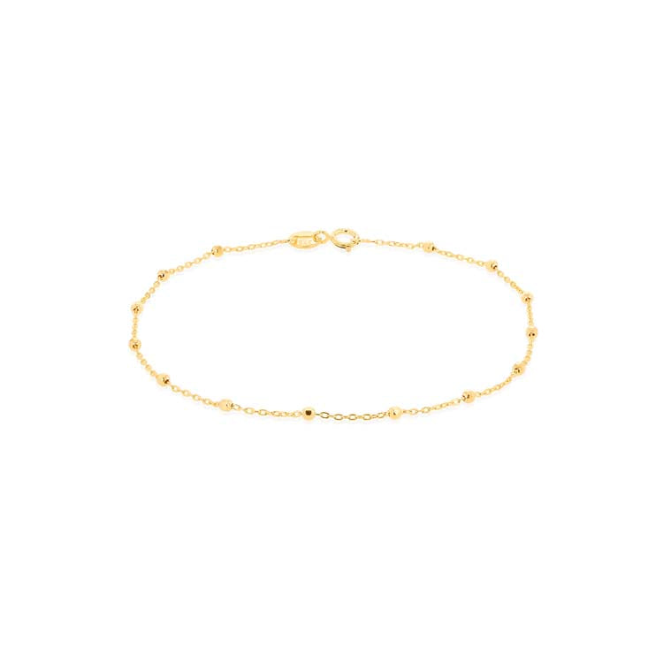 9K Yellow Gold Trace & Ball Chain Bracelet 18cm