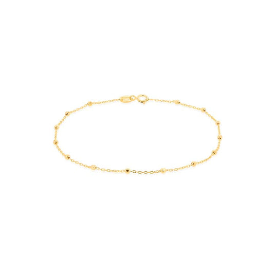 9K Yellow Gold Trace & Ball Chain Bracelet 18cm
