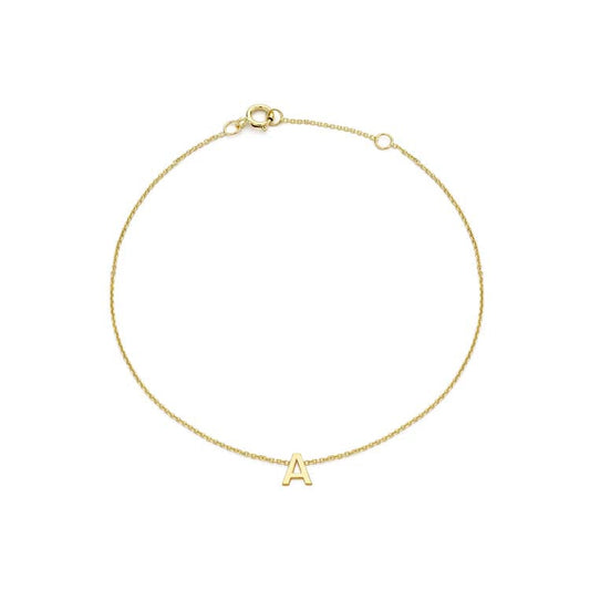 9K Yellow Gold Mini Initial 'A' Bracelet 15.5-19cm