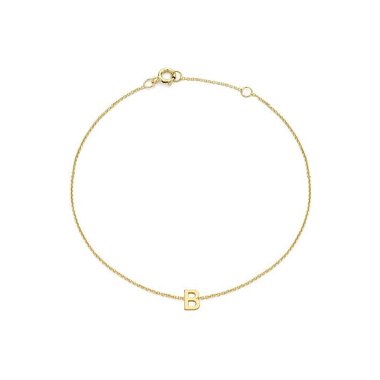 9K Yellow Gold Mini Initial 'B' Bracelet 15.5-19cm
