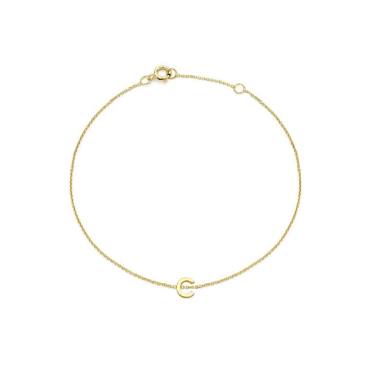 9K Yellow Gold Mini Initial 'C' Bracelet 15.5-19cm