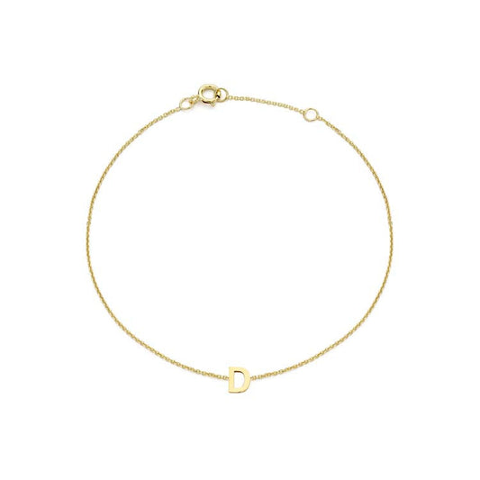 9K Yellow Gold Mini Initial 'D' Bracelet 15.5-19cm