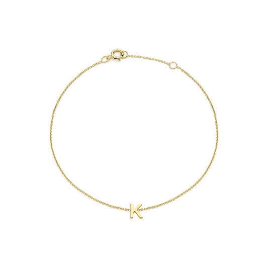 9K Yellow Gold Mini Initial 'K' Bracelet 15.5-19cm