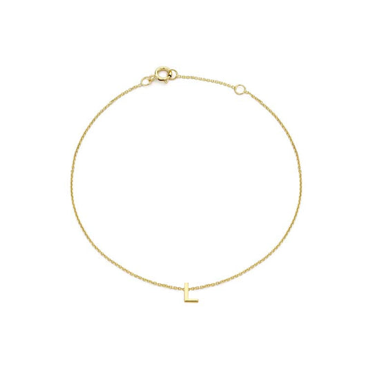 9K Yellow Gold Mini Initial 'L' Bracelet 15.5-19cm