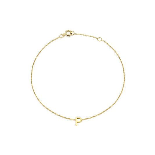 9K Yellow Gold Mini Initial 'P' Bracelet 15.5-19cm