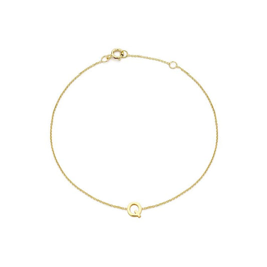 9K Yellow Gold Mini Initial 'Q' Bracelet 15.5-19cm