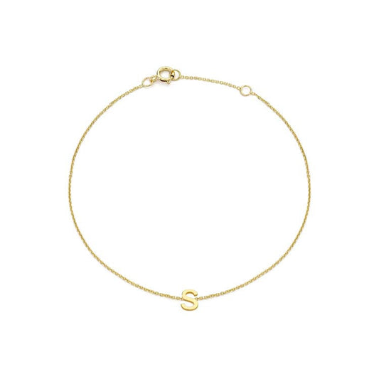 9K Yellow Gold Mini Initial 'S' Bracelet 15.5-19cm