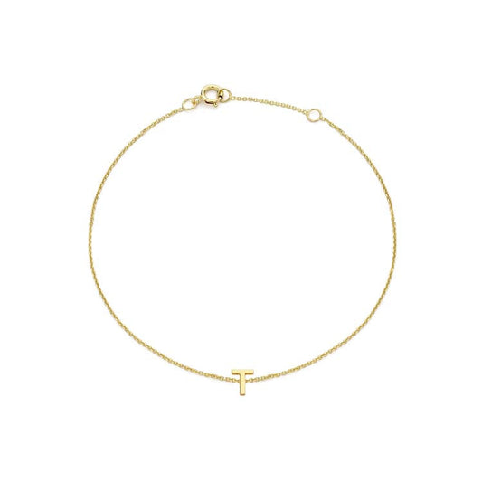 9K Yellow Gold Mini Initial 'T' Bracelet 15.5-19cm