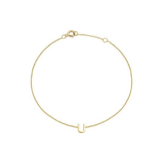 9K Yellow Gold Mini Initial 'U' Bracelet 15.5-19cm