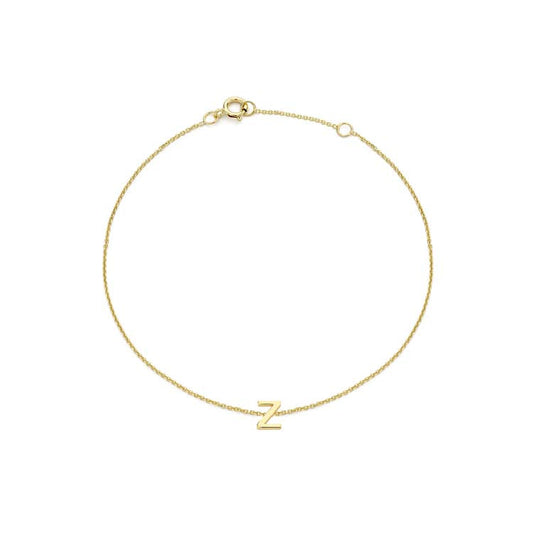 9K Yellow Gold Mini Initial 'Z' Bracelet 15.5-19cm