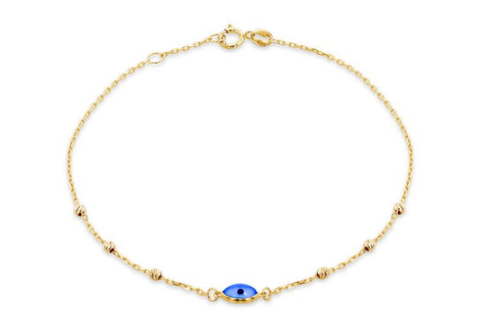 9CT Yellow Gold Evil Eye Dc Ball Bracelet 19cm