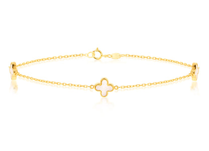 9K Yellow Gold 3 Mother-of-Pearl Petal Bracelet 19 cm