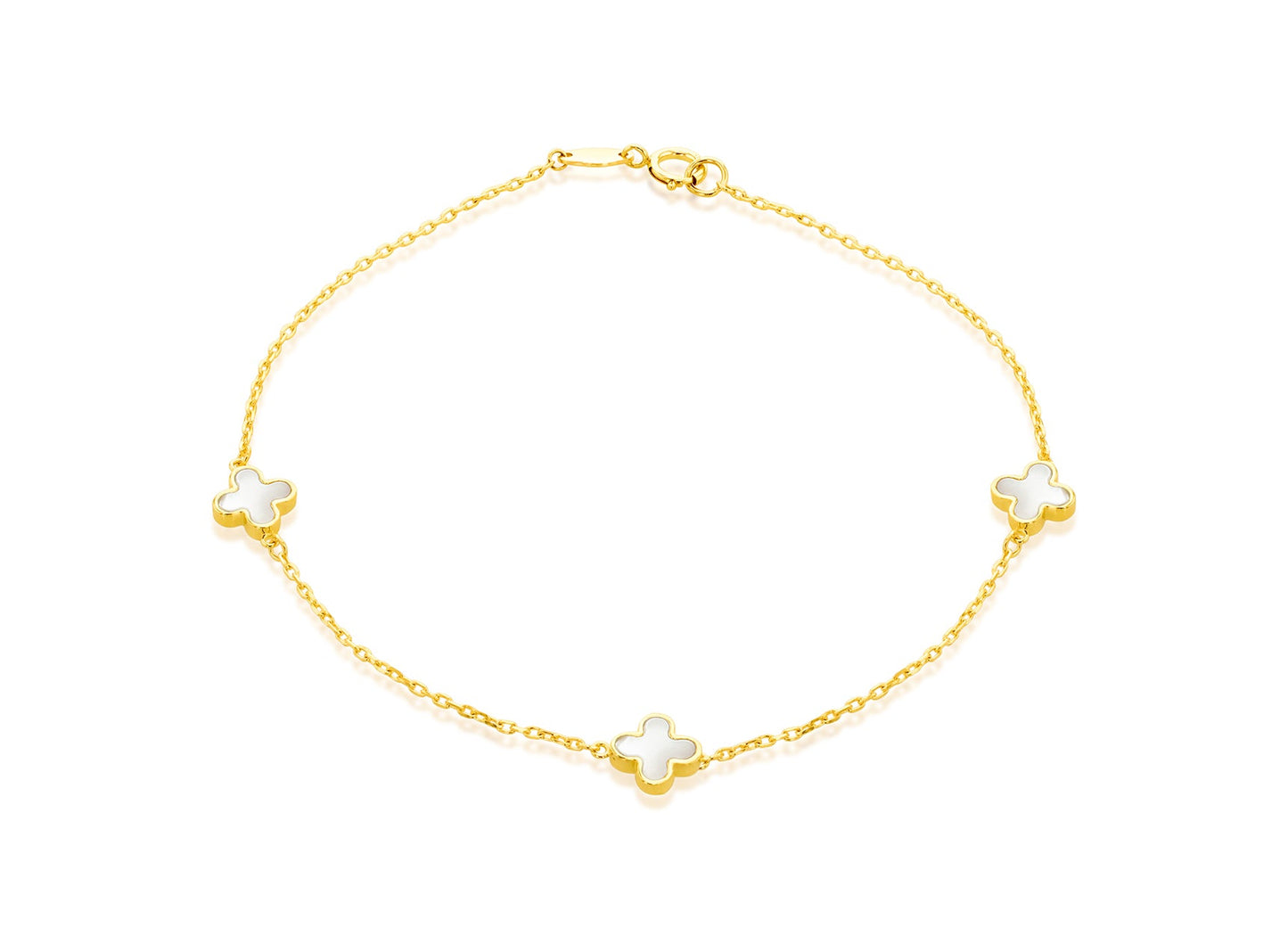 9K Yellow Gold 3 Mother-of-Pearl Petal Bracelet 19 cm