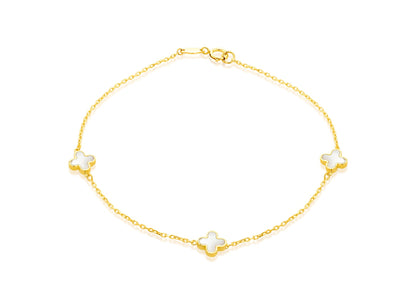 9K Yellow Gold 3 Mother-of-Pearl Petal Bracelet 19 cm