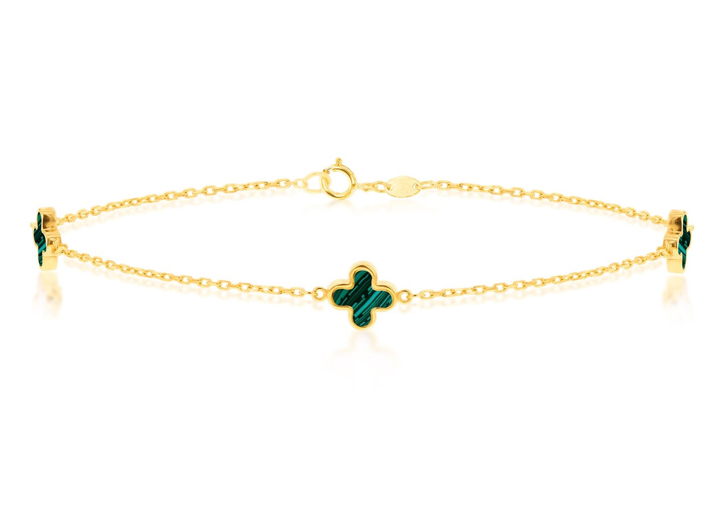 9CT Yellow Gold 3 Malachite Petal Bracelet 19 cm