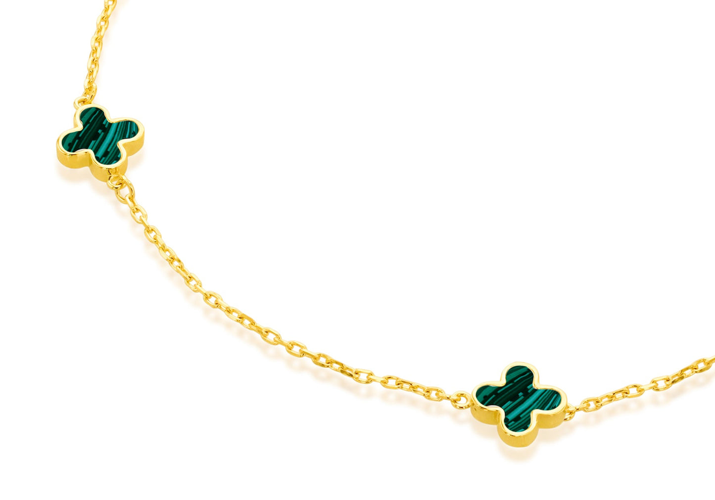 9CT Yellow Gold 3 Malachite Petal Bracelet 19 cm