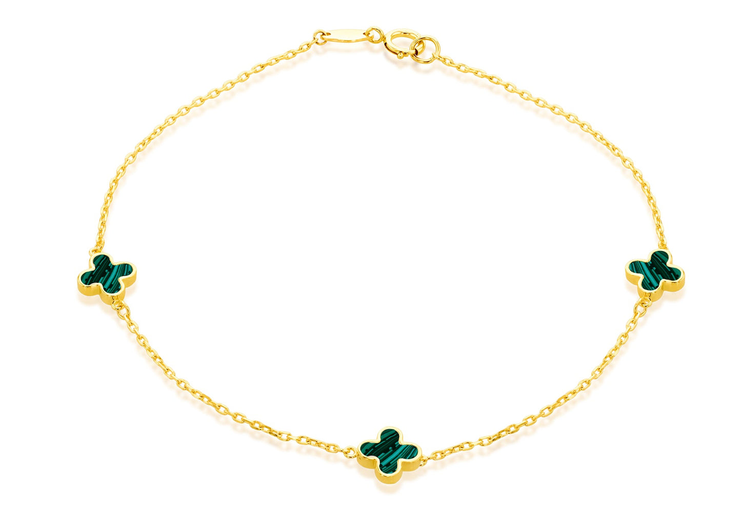 9CT Yellow Gold 3 Malachite Petal Bracelet 19 cm