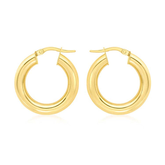 9K Yellow Gold Chunky Tube Creole Earrings 15mm