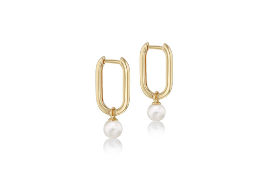 9CT Yellow Gold Pearl Hoop Earrings