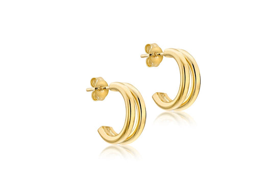 9CTYellow Gold Double Tube Half Hoop Earrings 15mm