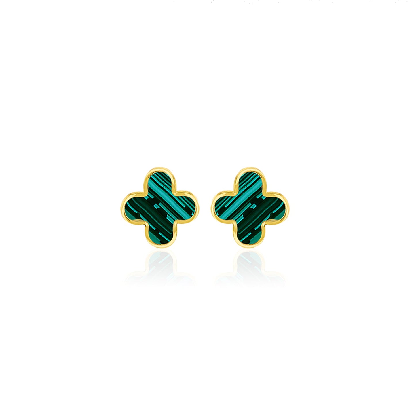 9CT Yellow Gold Malachite Petal Stud Earrings